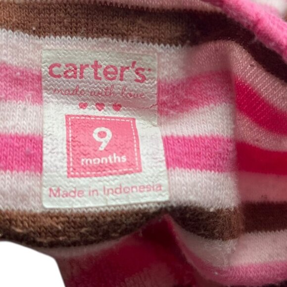 Carter's Baby Girl One Piece Pajamas 9M Striped Floral Snap Closure Long Sleeves - Picture 3 of 12